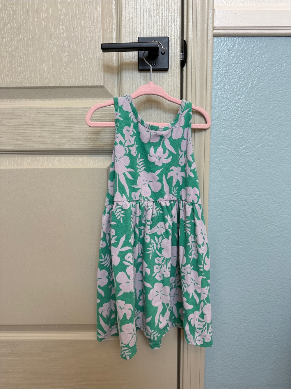 Cat & Jack Green Floral Tank Dress with Pink Print